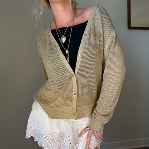Vintage gold knit button front cardigan top